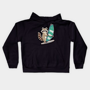 Funny raccoon Windsurfing Kids Hoodie